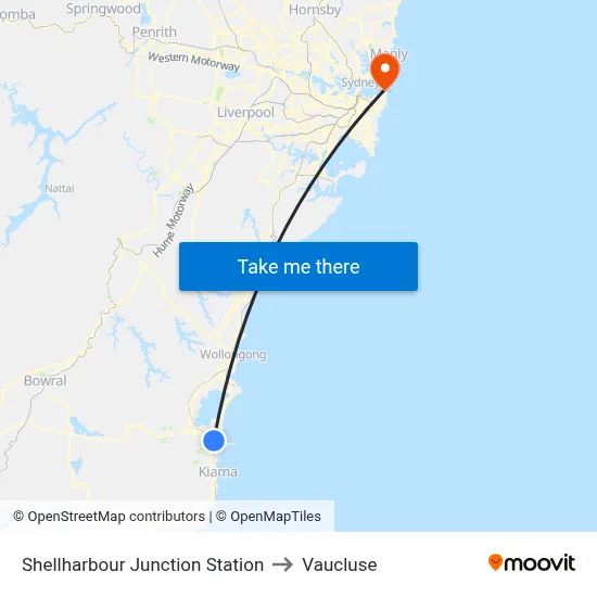 Shellharbour Junction Station to Vaucluse map