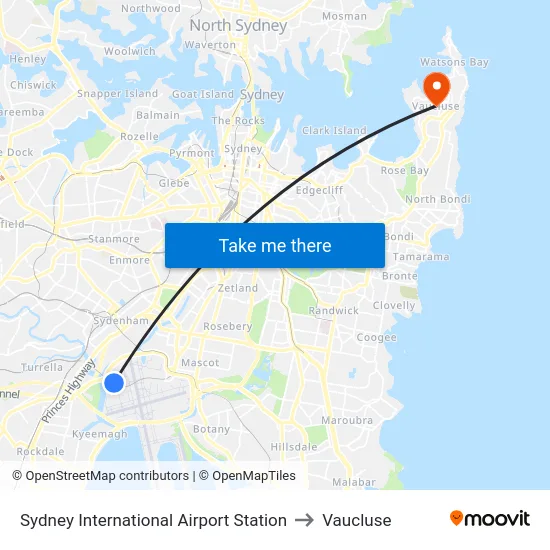 Sydney International Airport Station to Vaucluse map
