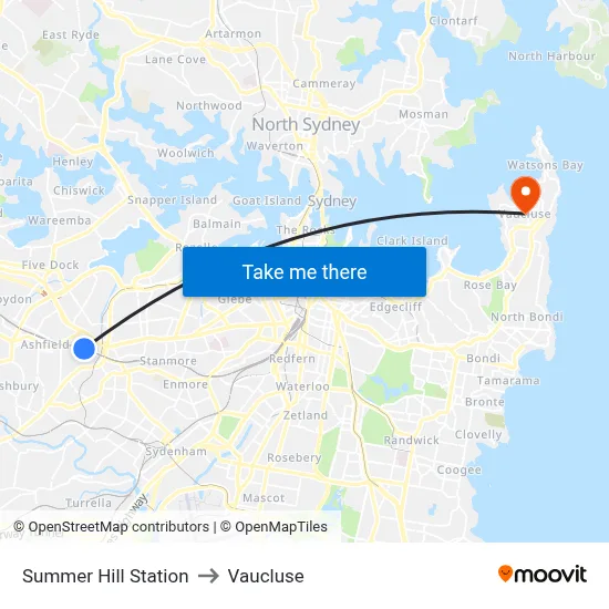 Summer Hill Station to Vaucluse map