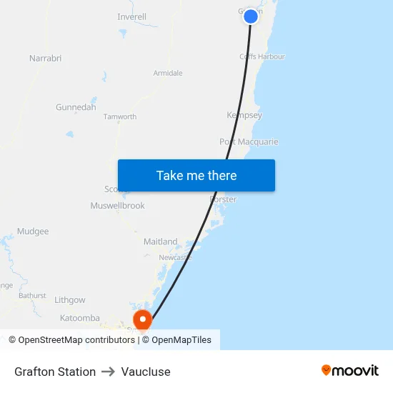Grafton Station to Vaucluse map