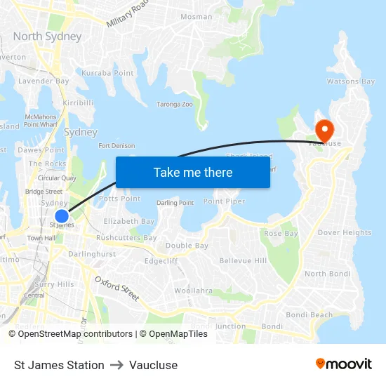 St James Station to Vaucluse map