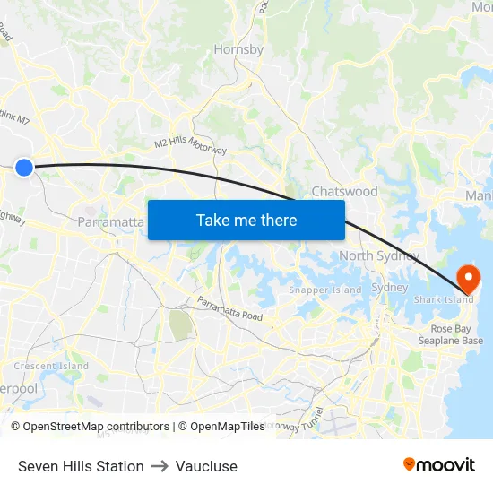 Seven Hills Station to Vaucluse map