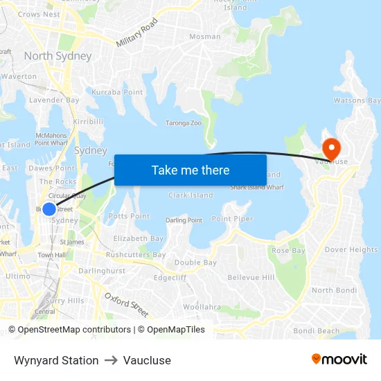 Wynyard Station to Vaucluse map