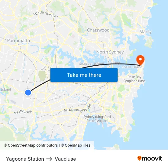 Yagoona Station to Vaucluse map