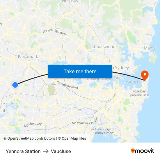 Yennora Station to Vaucluse map