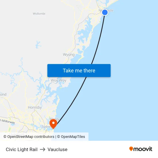Civic Light Rail to Vaucluse map