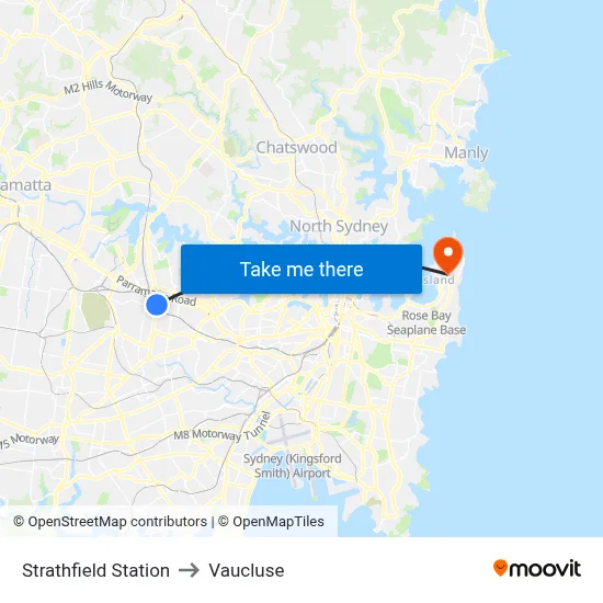Strathfield Station to Vaucluse map