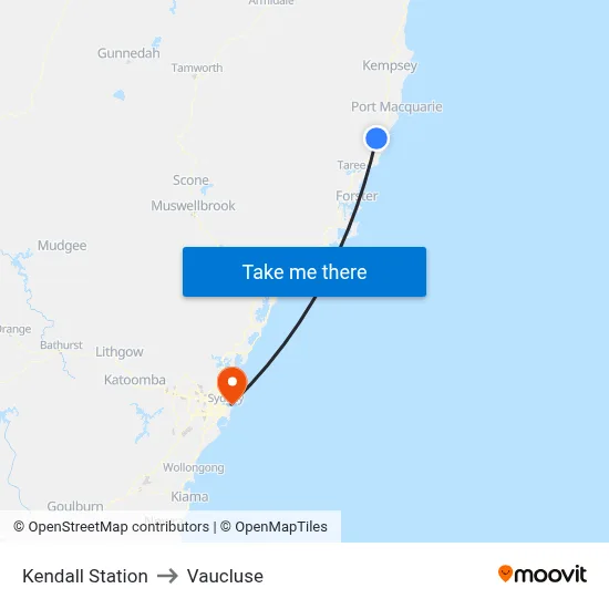 Kendall Station to Vaucluse map