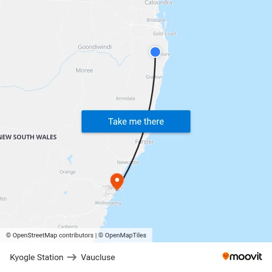 Kyogle Station to Vaucluse map