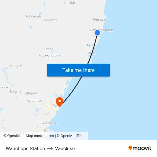 Wauchope Station to Vaucluse map