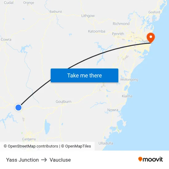 Yass Junction to Vaucluse map