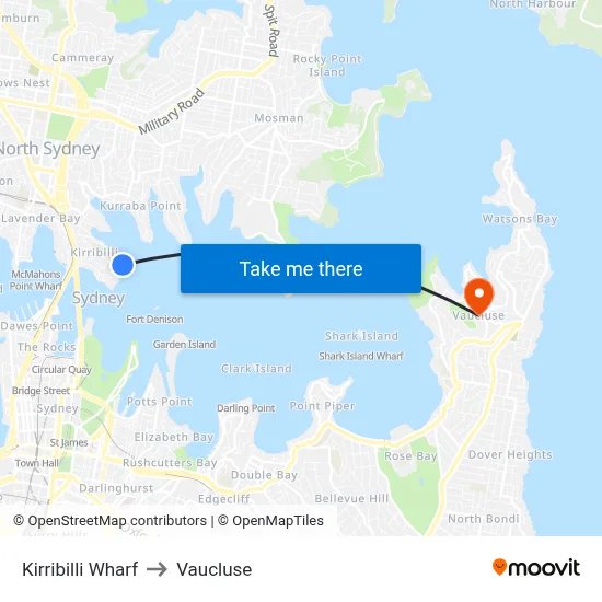 Kirribilli Wharf to Vaucluse map
