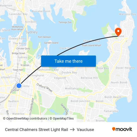 Central Chalmers Street Light Rail to Vaucluse map