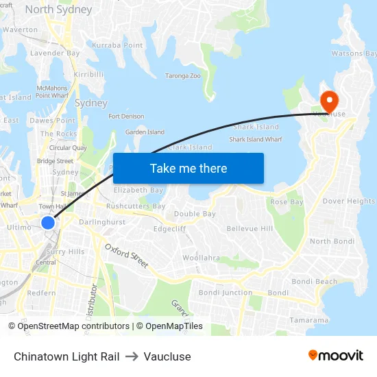 Chinatown Light Rail to Vaucluse map