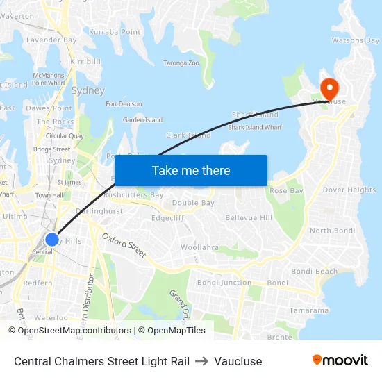 Central Chalmers Street Light Rail to Vaucluse map