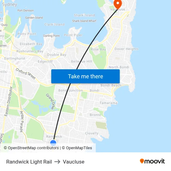 Randwick Light Rail to Vaucluse map