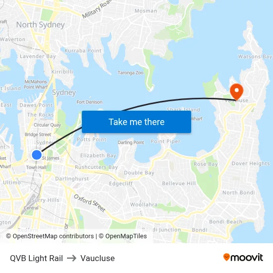 QVB Light Rail to Vaucluse map