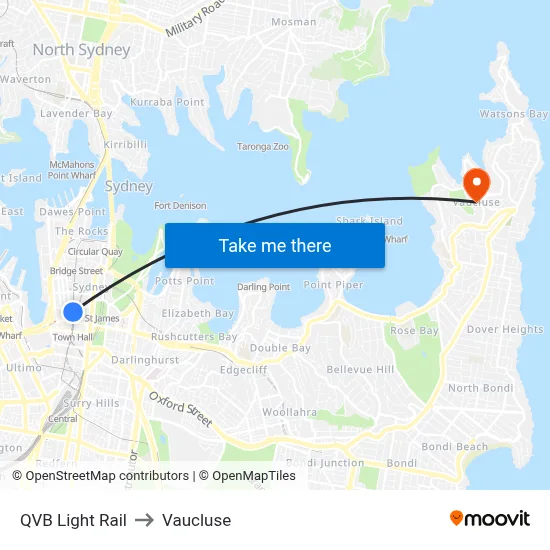 QVB Light Rail to Vaucluse map