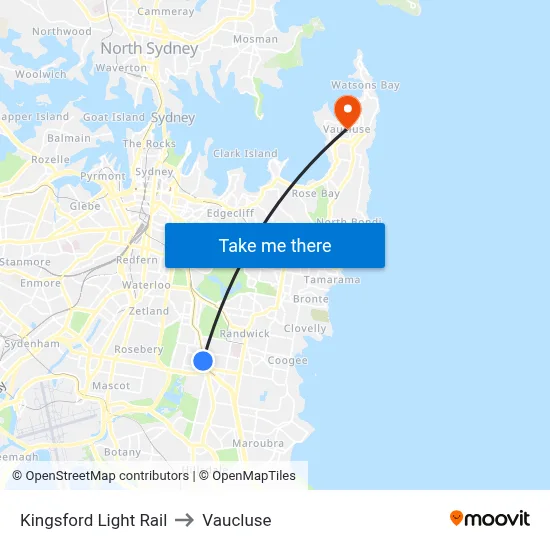 Kingsford Light Rail to Vaucluse map