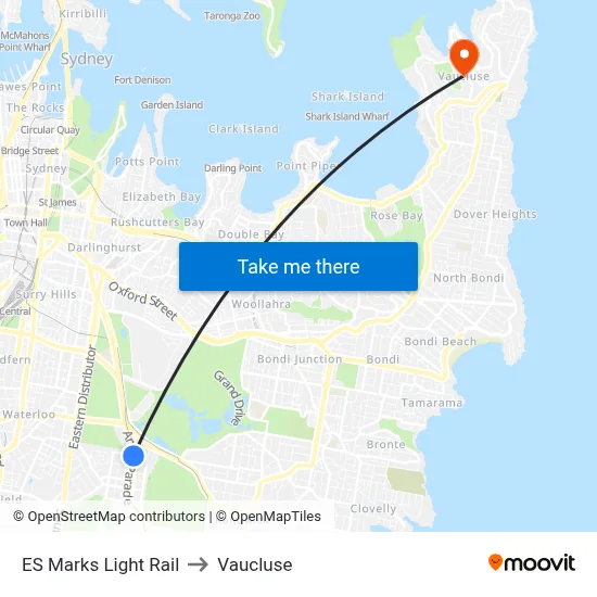 ES Marks Light Rail to Vaucluse map
