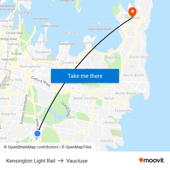 Kensington Light Rail to Vaucluse map