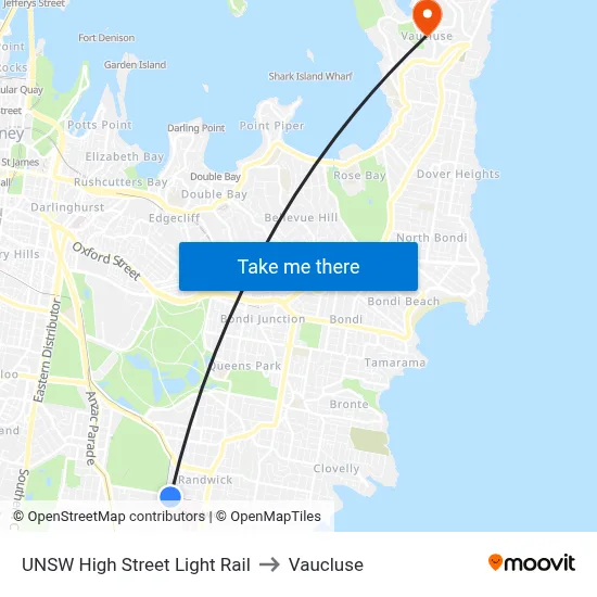 UNSW High Street Light Rail to Vaucluse map