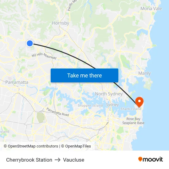 Cherrybrook Station to Vaucluse map