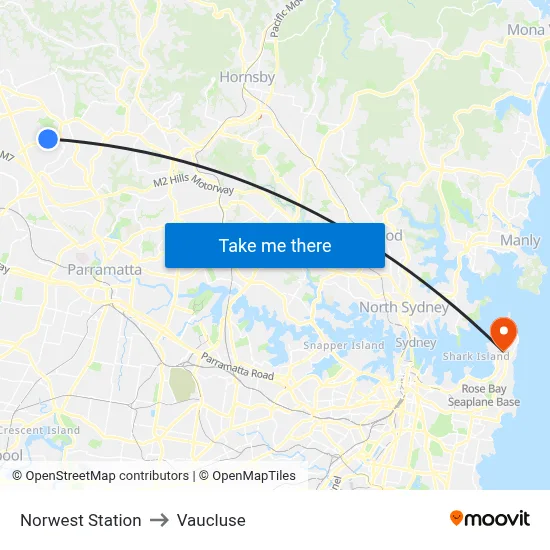 Norwest Station to Vaucluse map