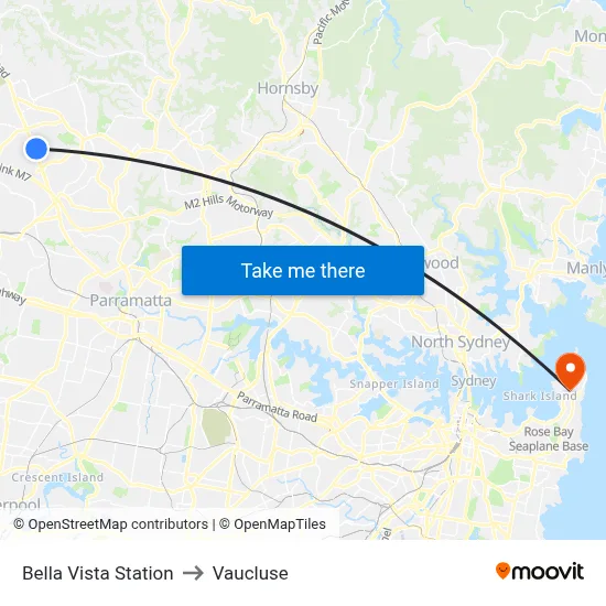 Bella Vista Station to Vaucluse map