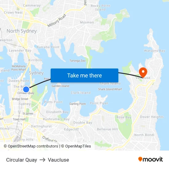 Circular Quay to Vaucluse map