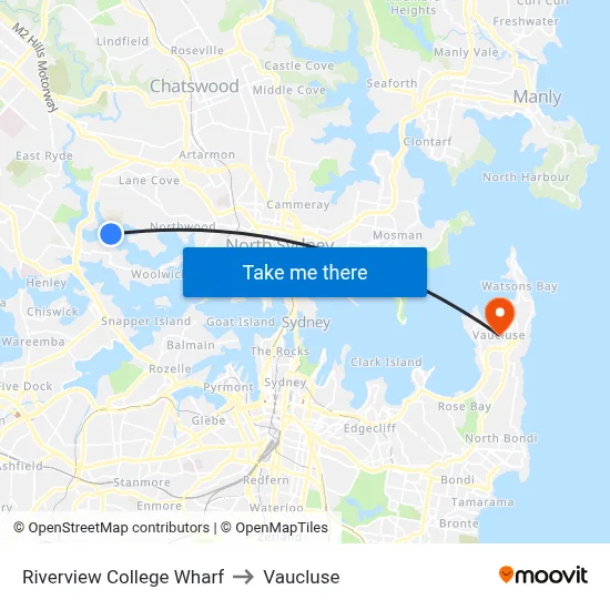 Riverview College Wharf to Vaucluse map