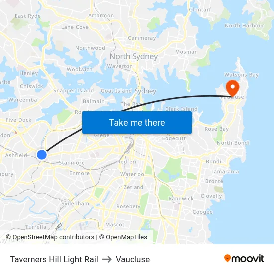 Taverners Hill Light Rail to Vaucluse map