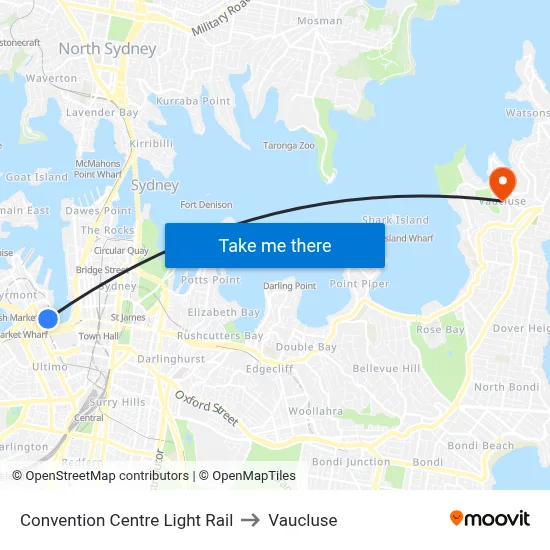 Convention Centre Light Rail to Vaucluse map