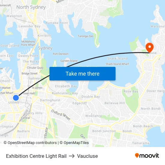 Exhibition Centre Light Rail to Vaucluse map