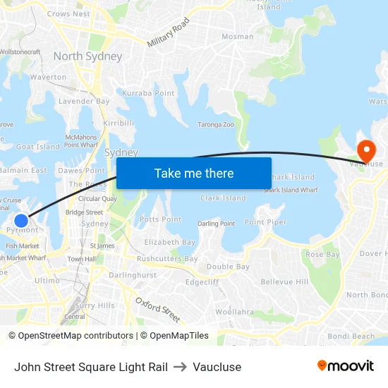 John Street Square Light Rail to Vaucluse map