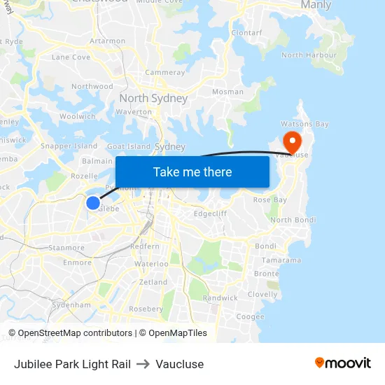 Jubilee Park Light Rail to Vaucluse map