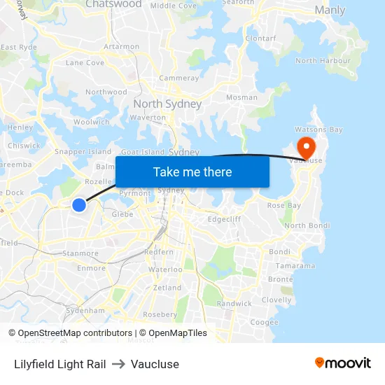 Lilyfield Light Rail to Vaucluse map