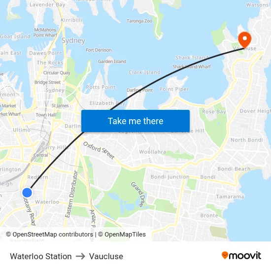 Waterloo Station to Vaucluse map