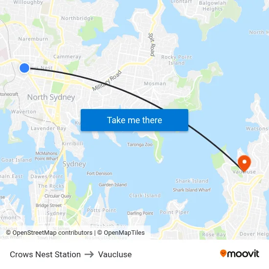 Crows Nest Station to Vaucluse map