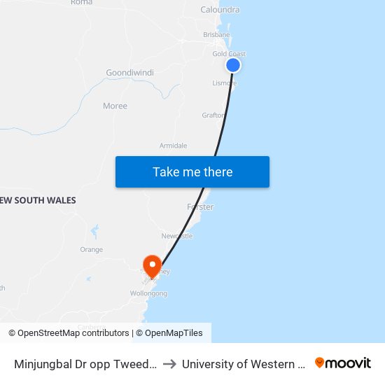 Minjungbal Dr opp Tweed City Shopping Centre to University of Western Sydney - Bankstown map