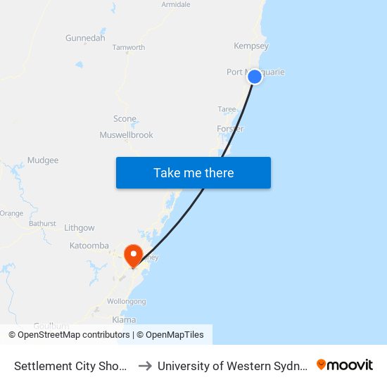 Settlement City Shopping Centre to University of Western Sydney - Bankstown map