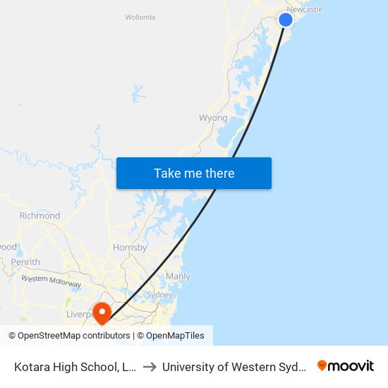 Kotara High School, Lexington Pde to University of Western Sydney - Bankstown map