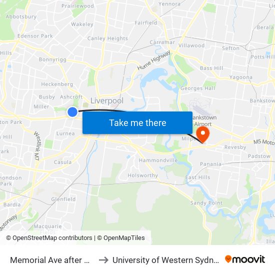Memorial Ave after Maryvale Ave to University of Western Sydney - Bankstown map