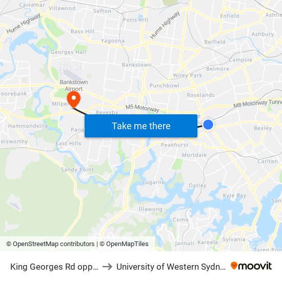 King Georges Rd opp Norfolk Ave to University of Western Sydney - Bankstown map