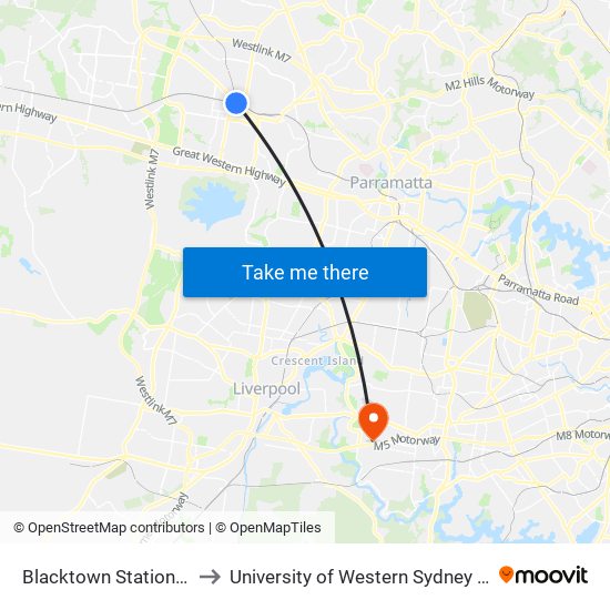 Blacktown Station, Stand G to University of Western Sydney - Bankstown map