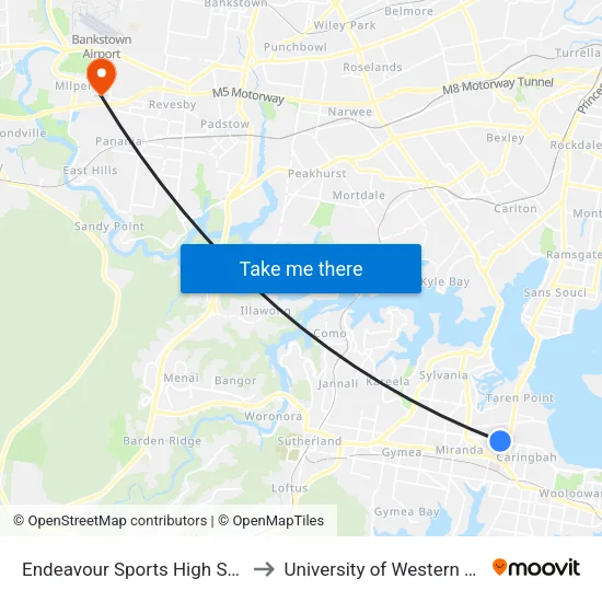 Endeavour Sports High School, The Boulevarde to University of Western Sydney - Bankstown map