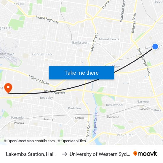 Lakemba Station, Haldon St, Stand A to University of Western Sydney - Bankstown map