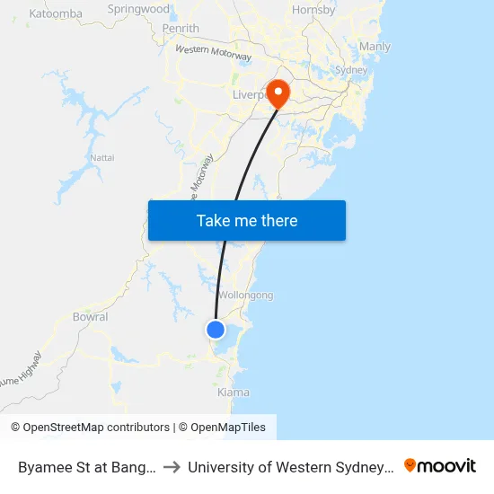 Byamee St at Bangaroo Ave to University of Western Sydney - Bankstown map