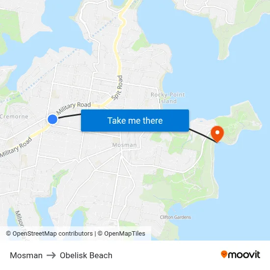 Mosman to Obelisk Beach map