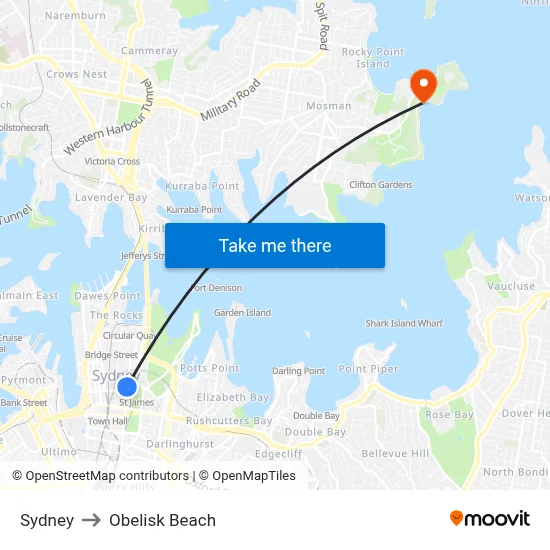 Sydney to Obelisk Beach map